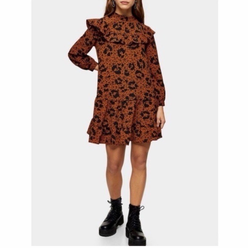 252 Topshop Ruffle Yoke Mini Dress Size 2